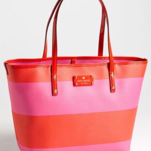 KATE SPADE boutique harmony stripe red pink tote - Picture 2 of 5